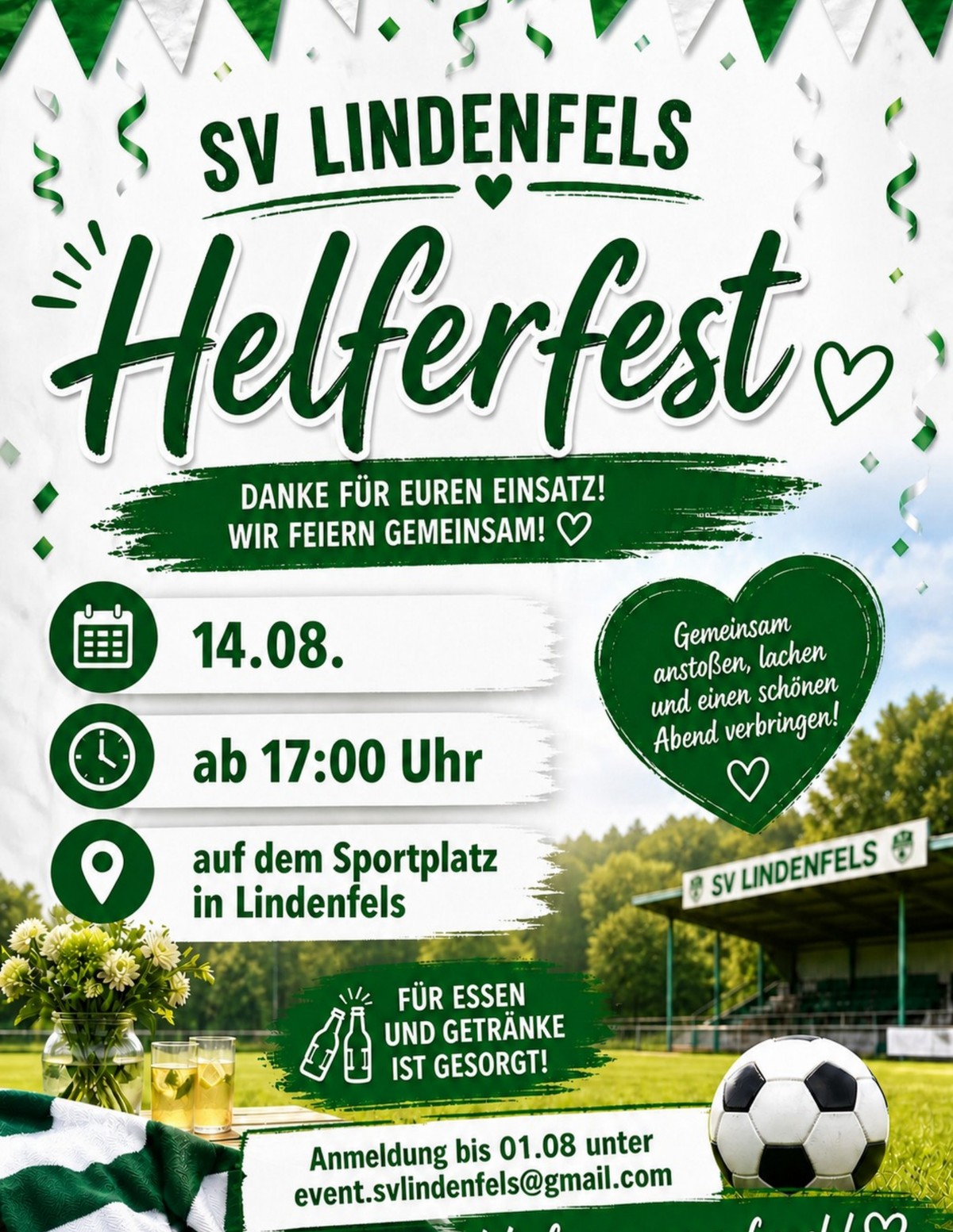 Einladung zum Helferfest des SV Lindenfels am 14. August ab 17 Uhr auf dem Sportplatz in Lindenfels